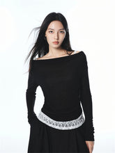 Women's Off-Shoulder Cowl Neck T-Shirt with Lace Trim